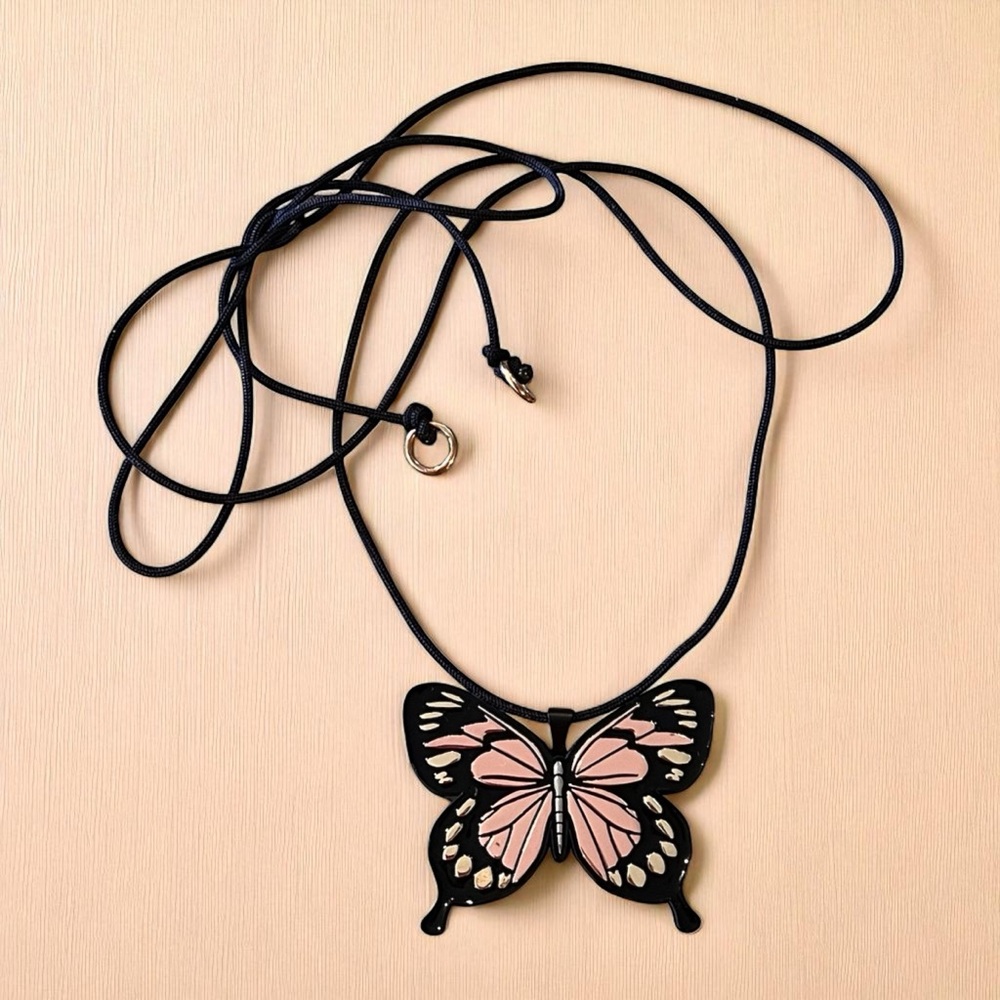 Chic Black Rose Gold and Gold Toned Wrap Butterfly Pendant Necklace - Picture 13 of 17